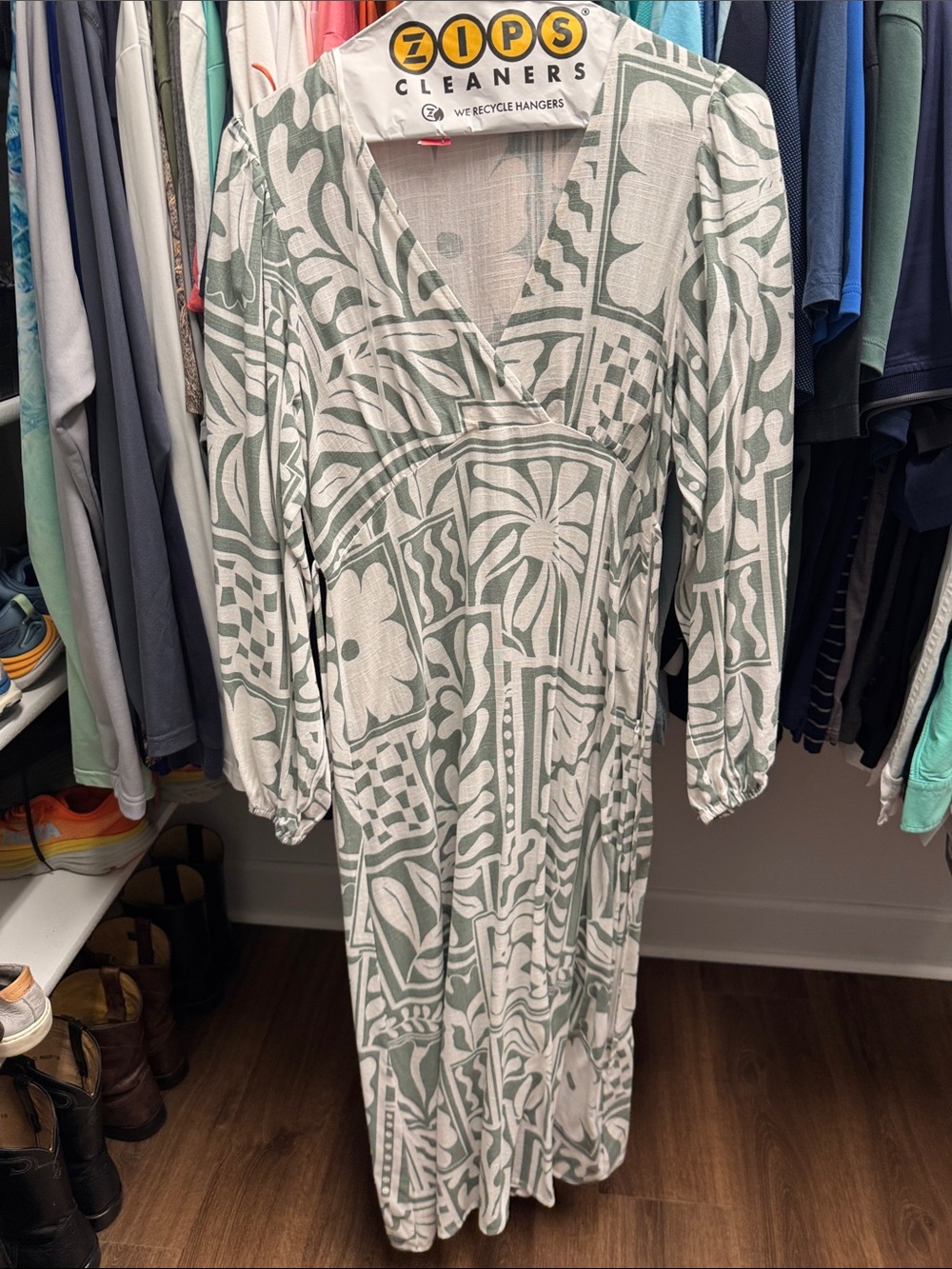 Petal & Pup Kolby Long Sleeve Midi Dress Light Green & White Printed Maxi Dress - Picture 10 of 11